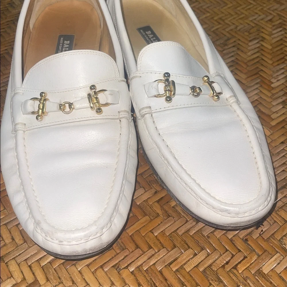 BALLY white leather mens horsebit loafers 10.5 EE